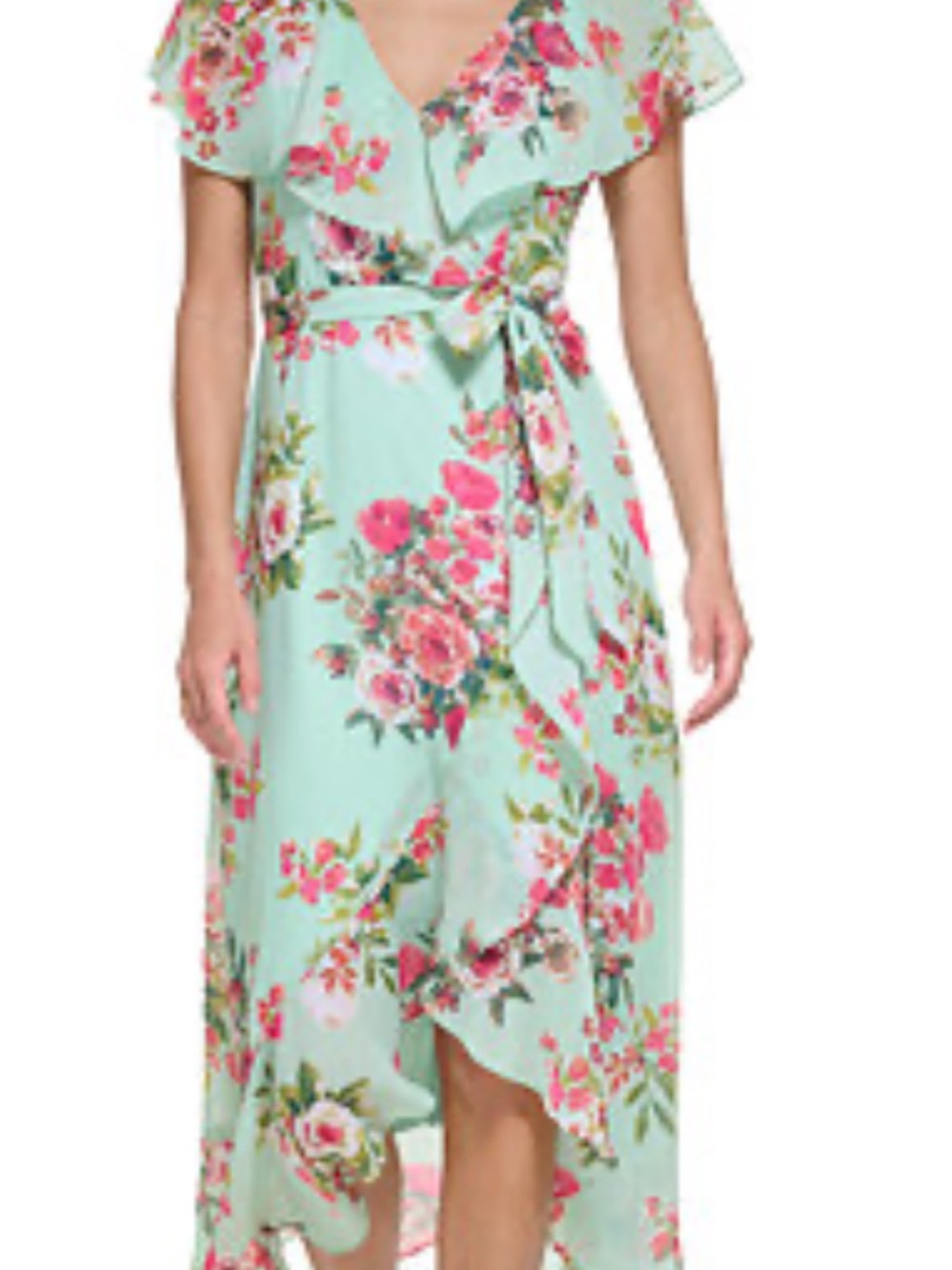 Jessica Howard Mint Floral Wrap Dress with Pink Roses